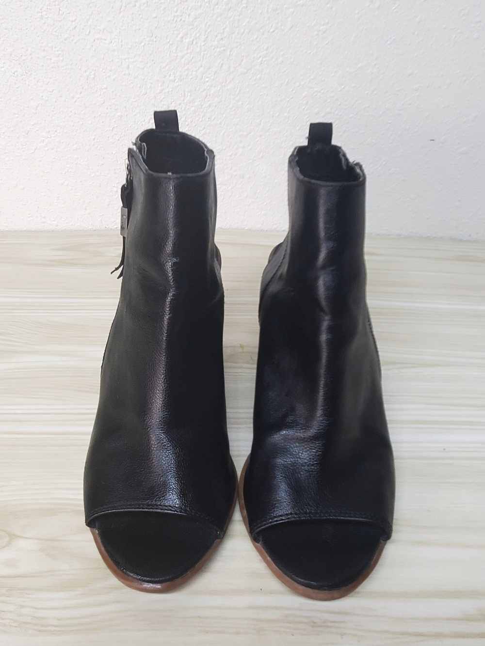 Circus by Sam Edelman Black Leather Peep-Toe Block Heel Ankle Boots - Picture 3 of 14